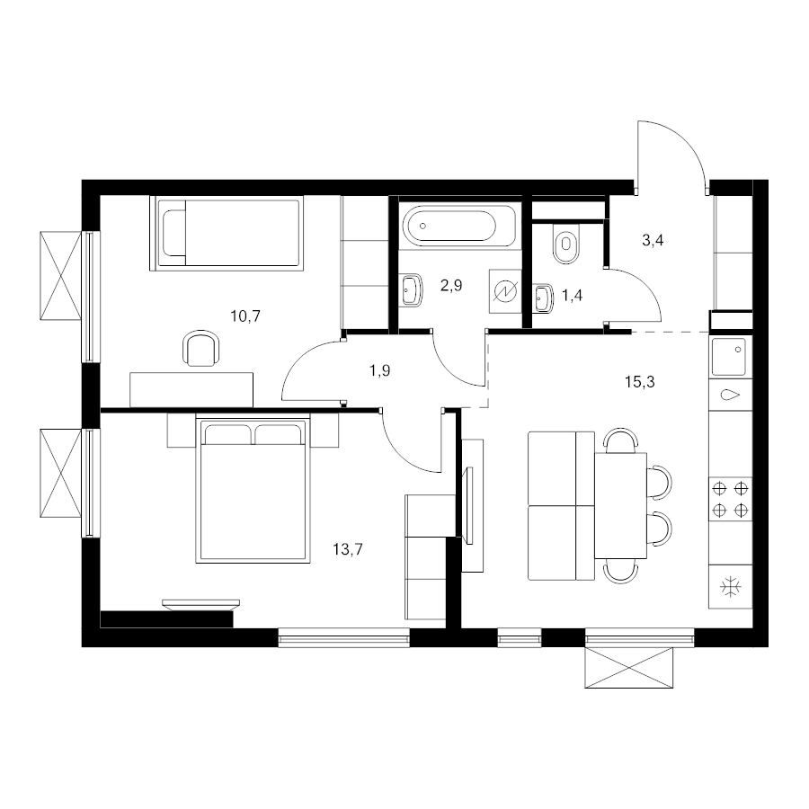 3 ккв (Евро) 49,3 м²