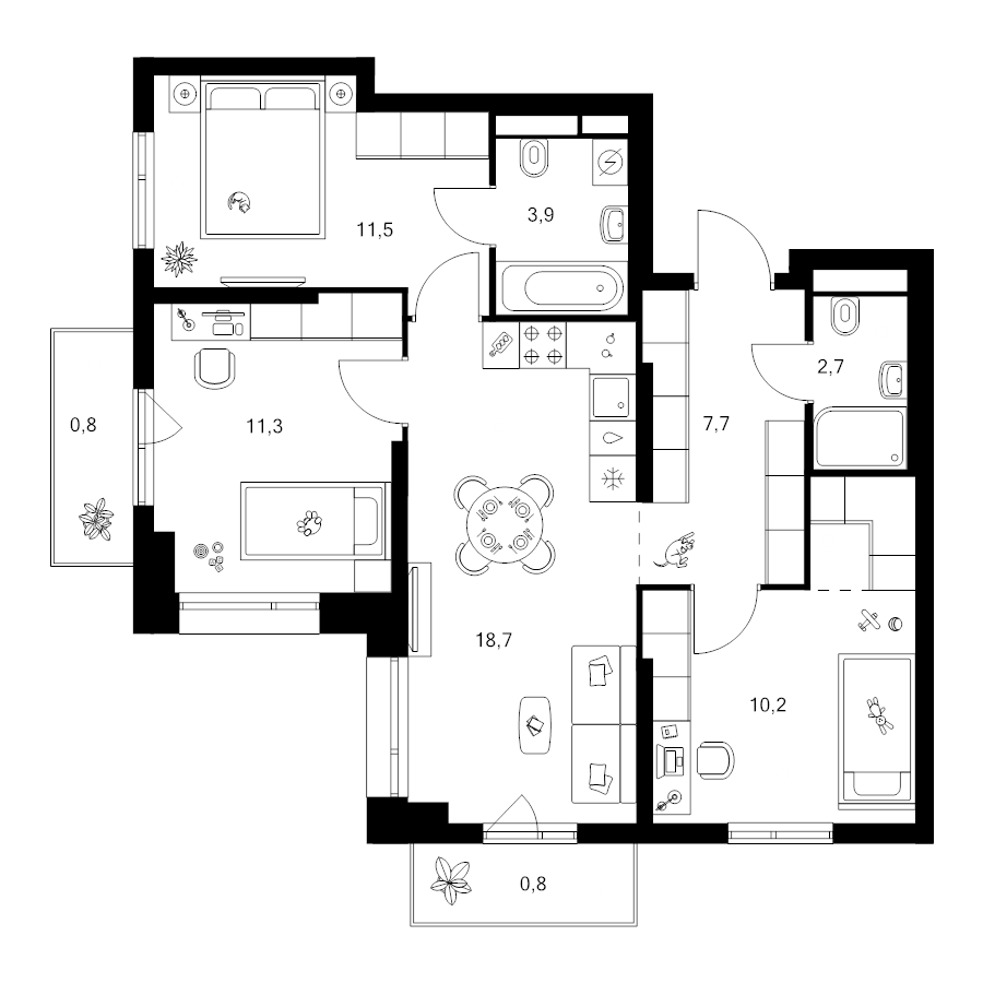 4 ккв (Евро) 69,6 м²