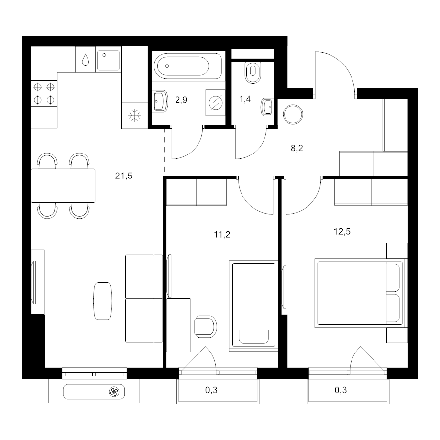 3 ккв (Евро) 58,3 м²
