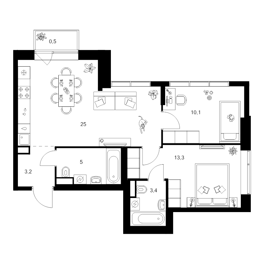 3 ккв (Евро) 60,5 м²