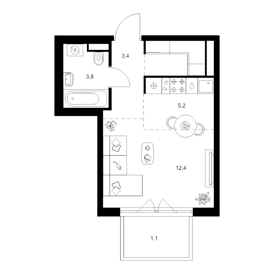 Студия 29,2 м²