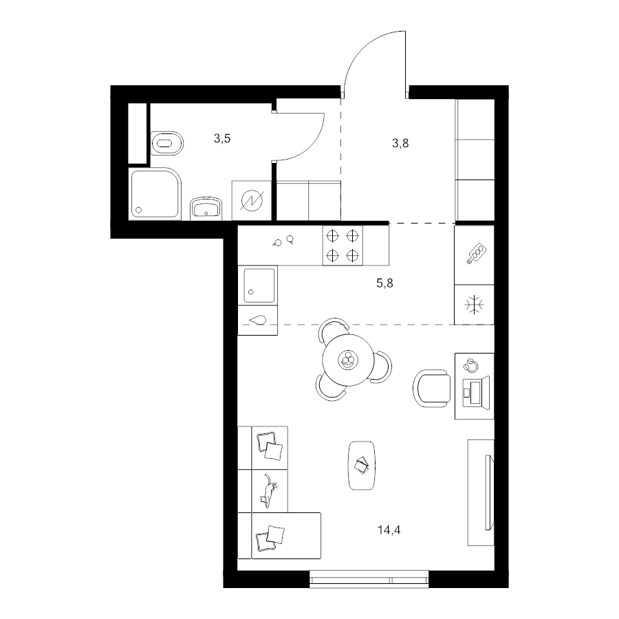 Студия 29,7 м²