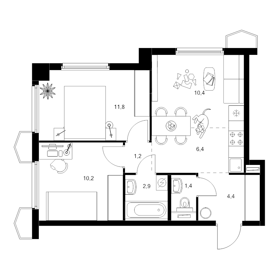 3 ккв (Евро) 48,7 м²
