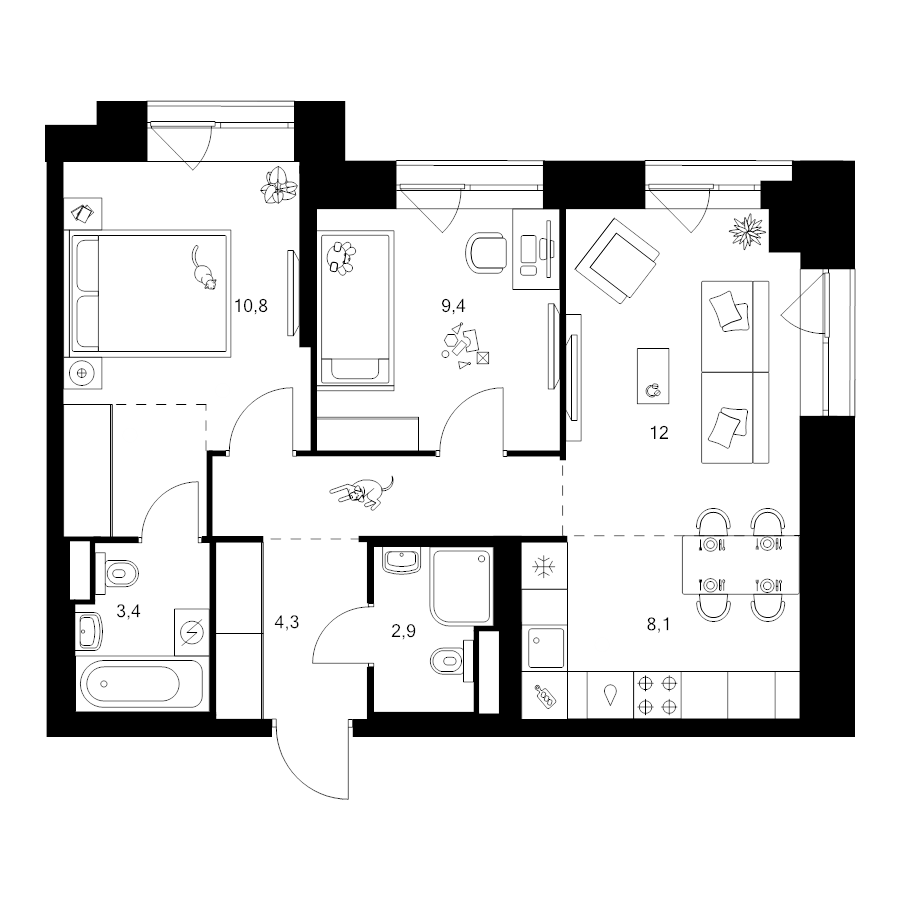 3 ккв (Евро) 58,3 м²