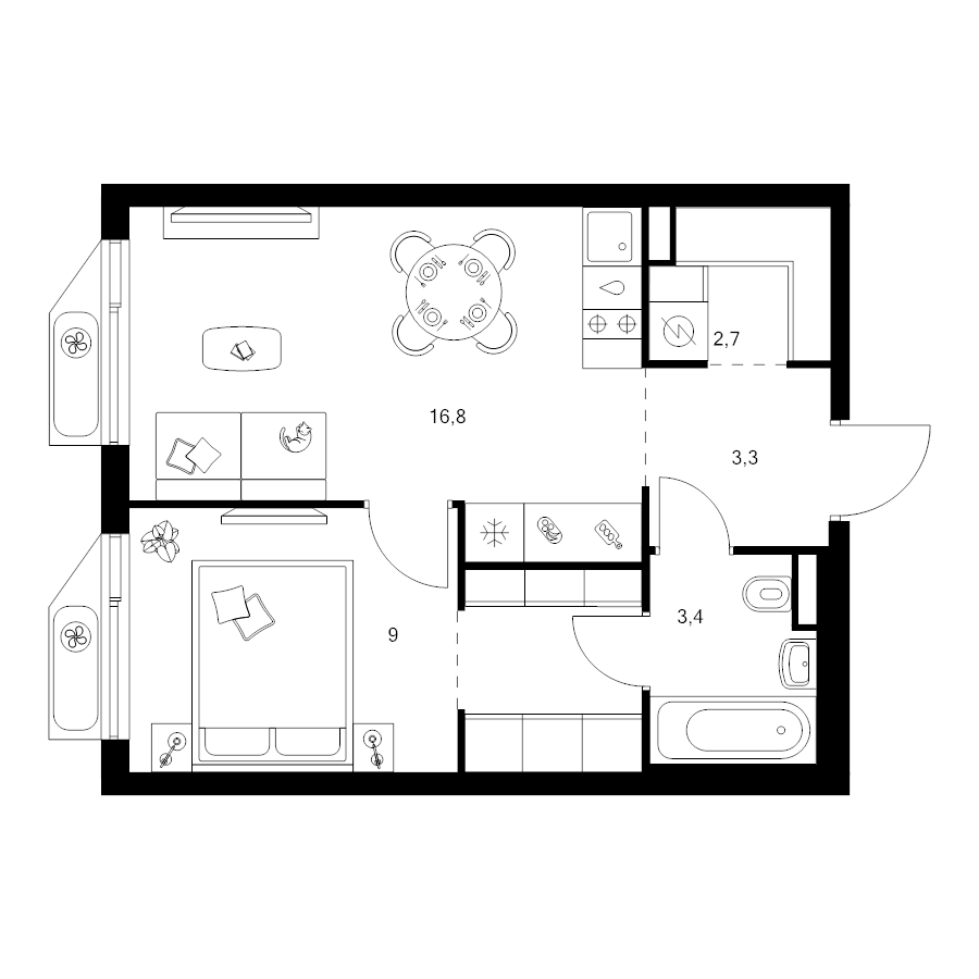 2 ккв (Евро) 39 м²