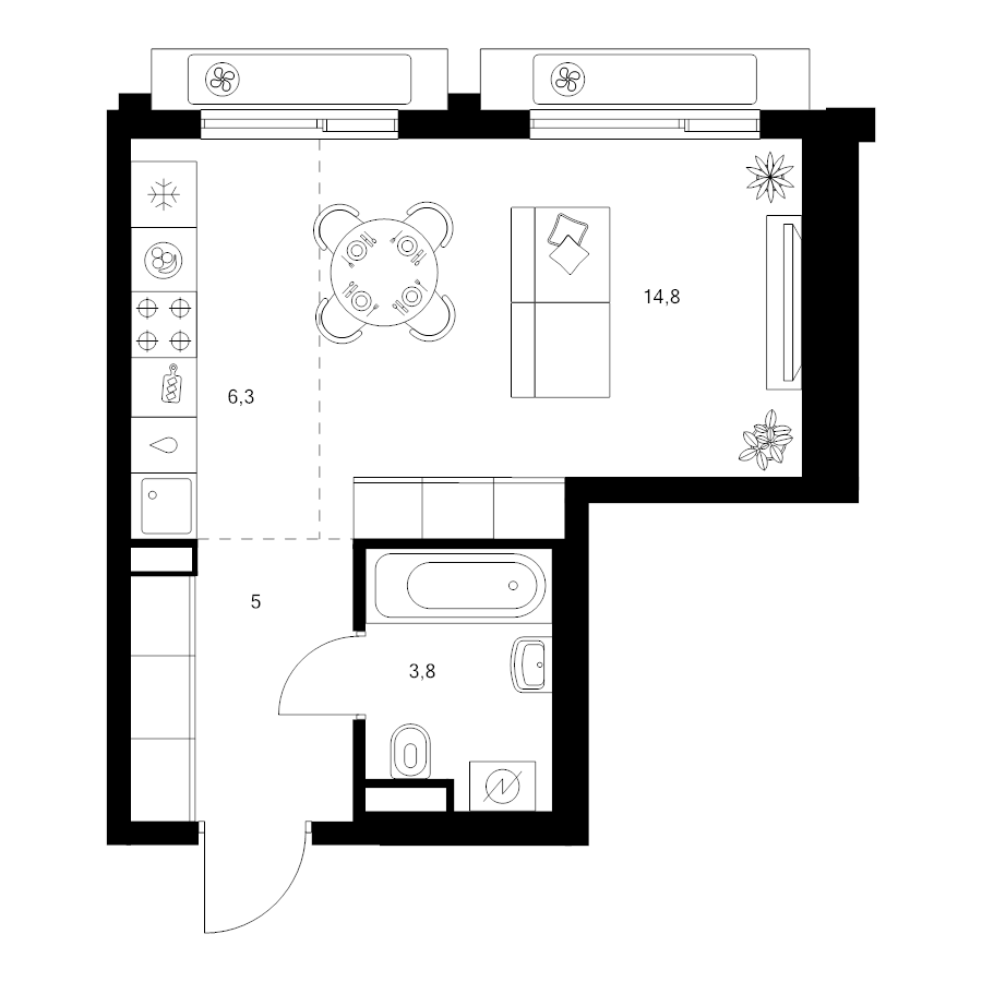 Студия 29,8 м²