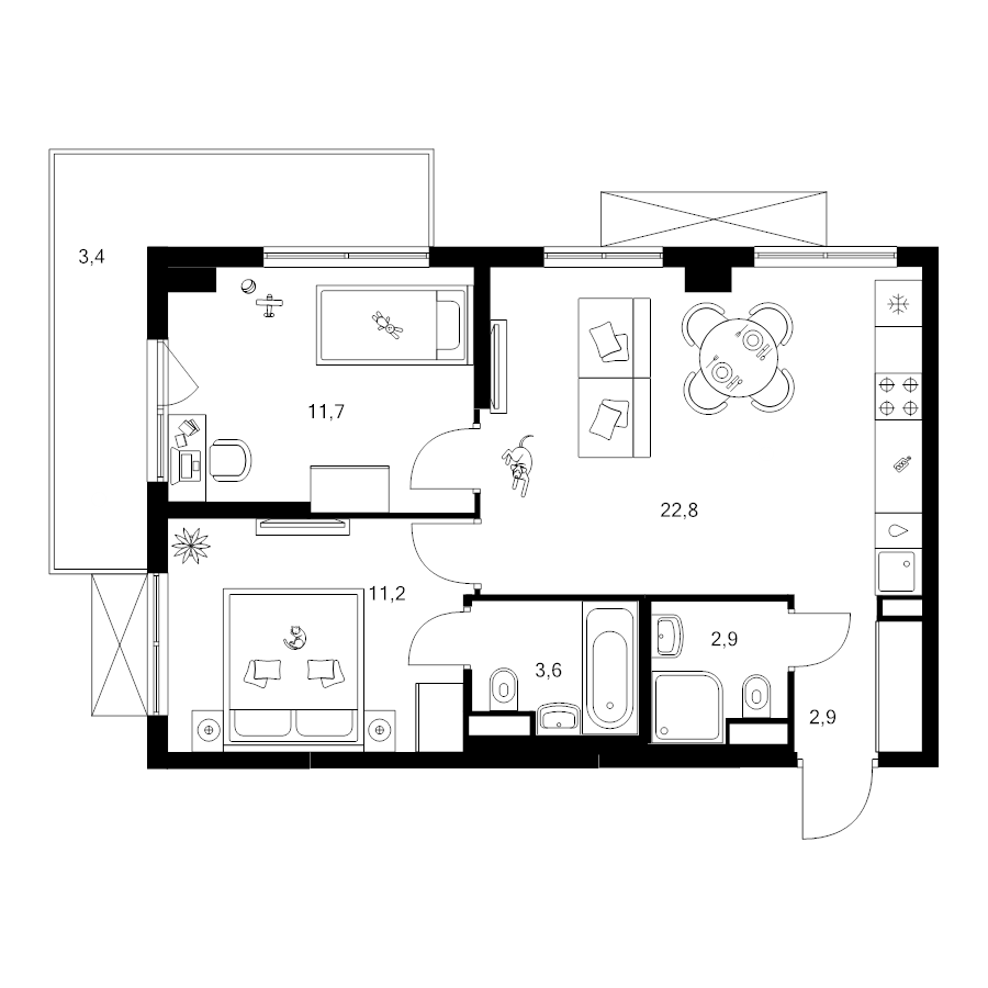 3 ккв (Евро) 58,5 м²