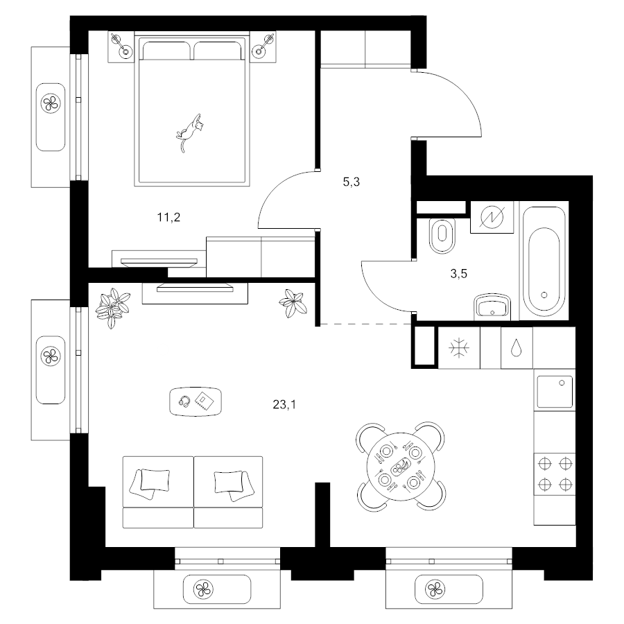 2 ккв (Евро) 43,1 м²