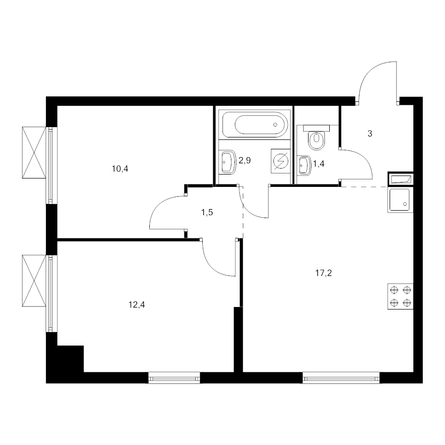 3 ккв (Евро) 47,8 м²