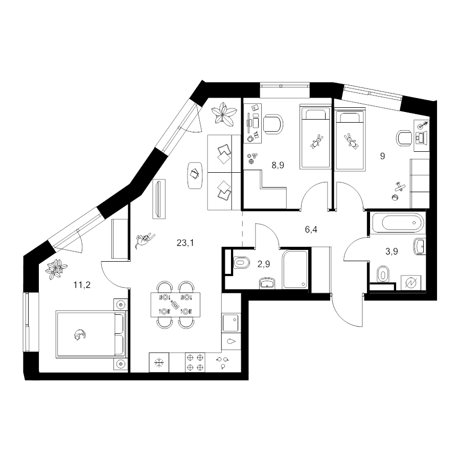 4 ккв (Евро) 65,4 м²