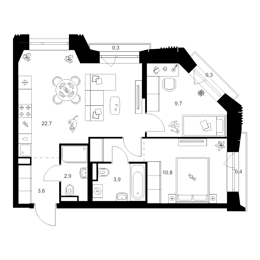 3 ккв (Евро) 57,2 м²