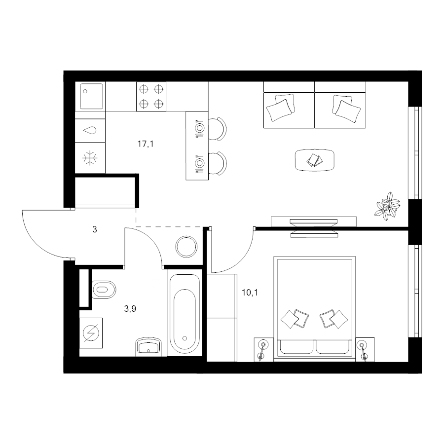 2 ккв (Евро) 34,1 м²