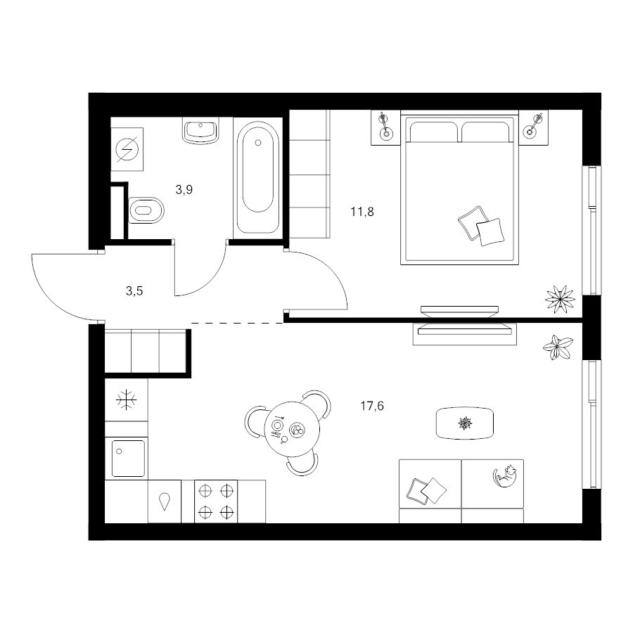2 ккв (Евро) 36,8 м²