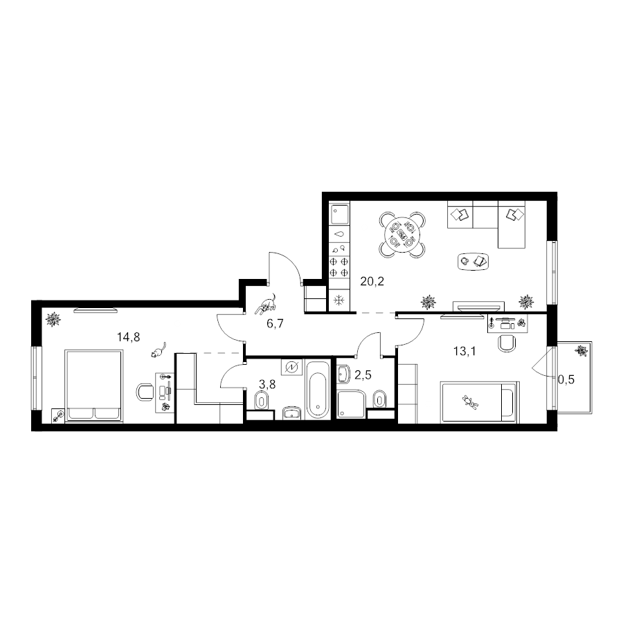 3 ккв (Евро) 65,4 м²