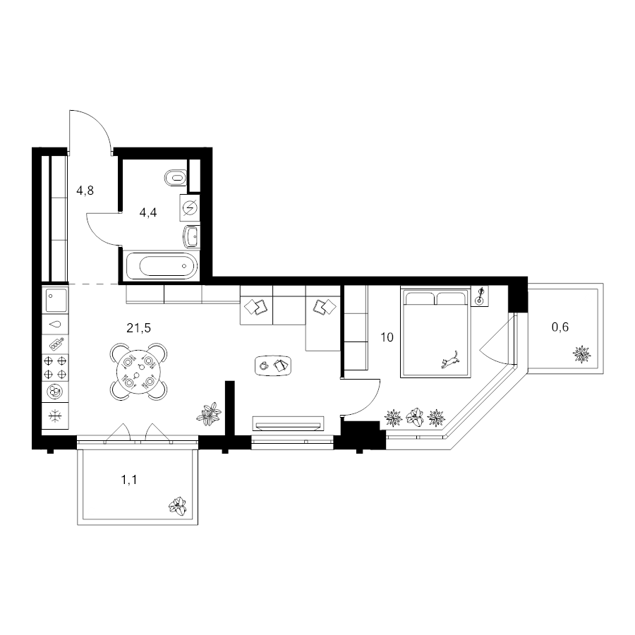 2 ккв (Евро) 42,4 м²