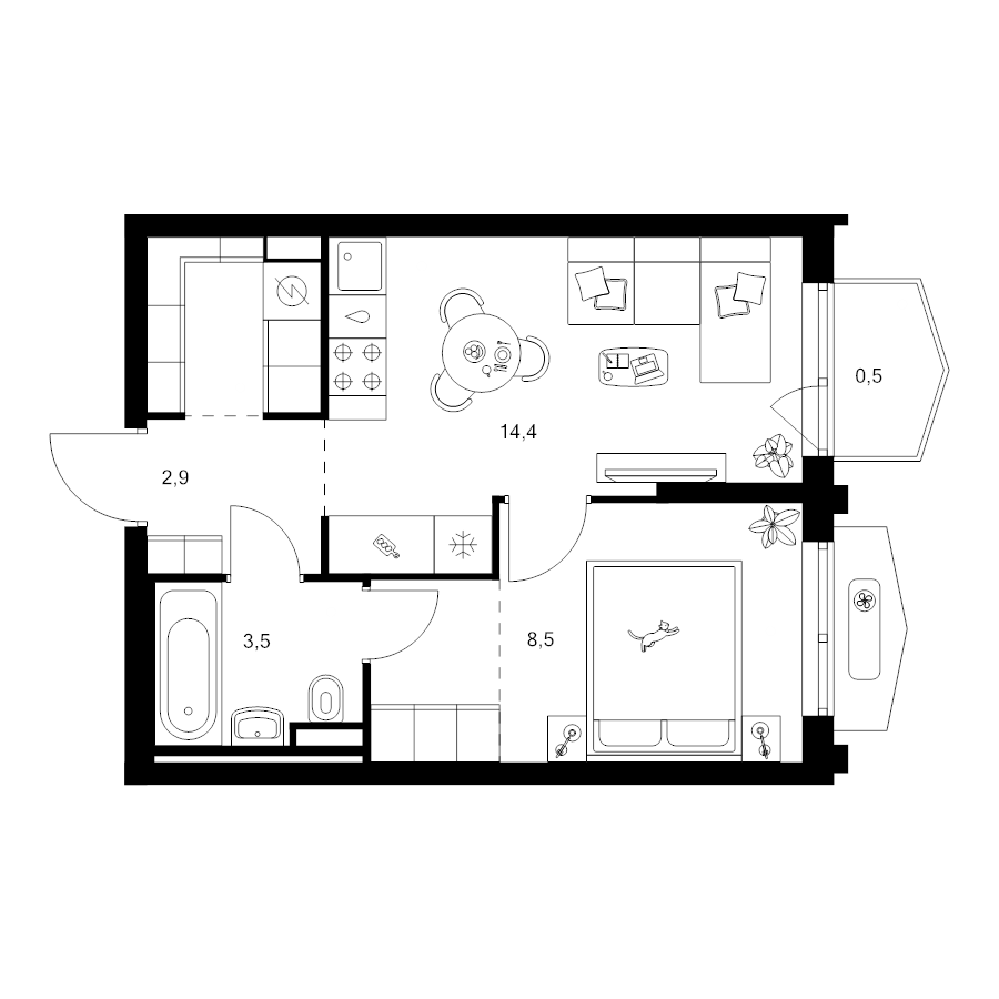 1 ккв 35,5 м²