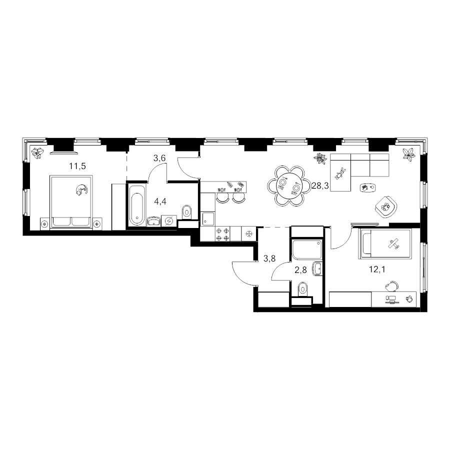 3 ккв (Евро) 66,5 м²