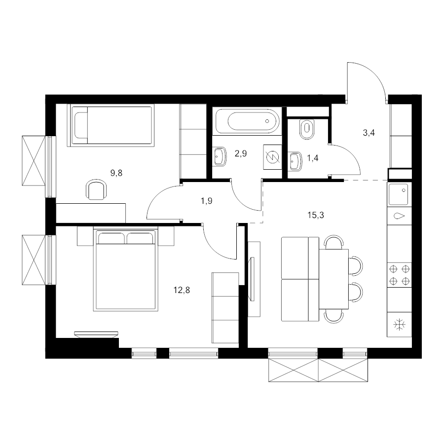 3 ккв (Евро) 47,5 м²
