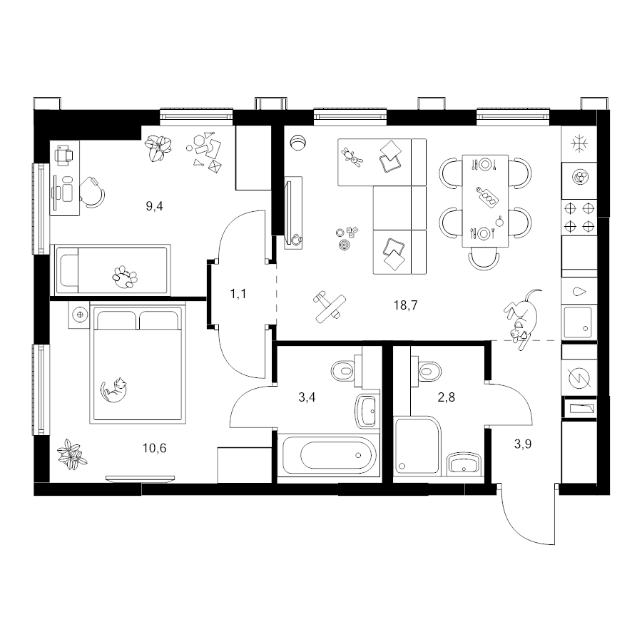 3 ккв (Евро) 49,9 м²