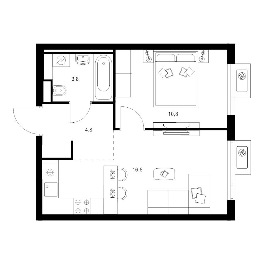 2 ккв (Евро) 36 м²