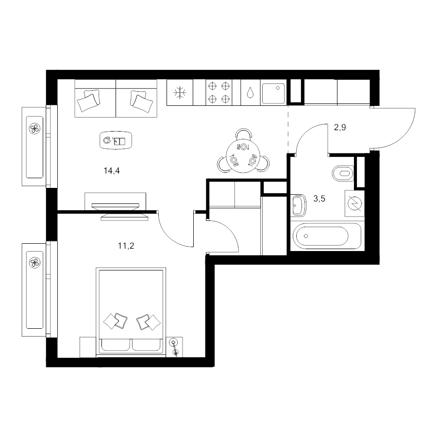 1 ккв 34,8 м²