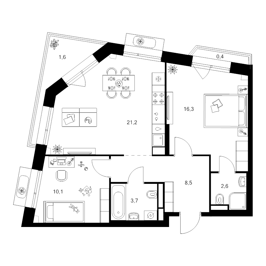 3 ккв (Евро) 64,4 м²