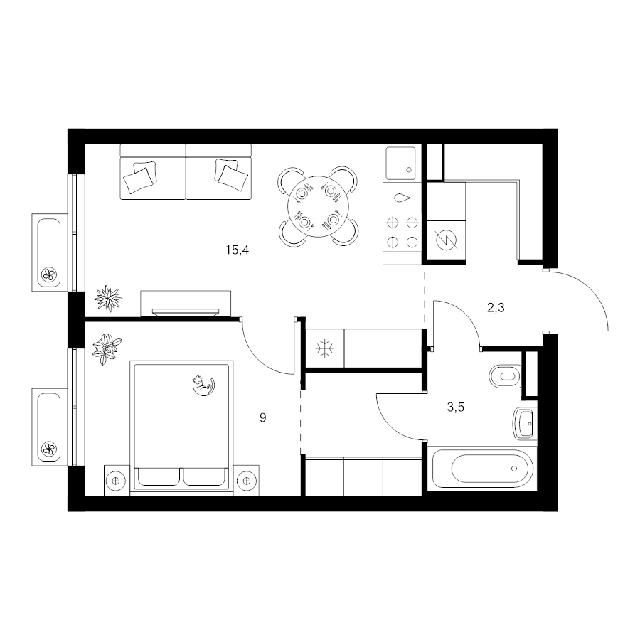2 ккв (Евро) 36,8 м²
