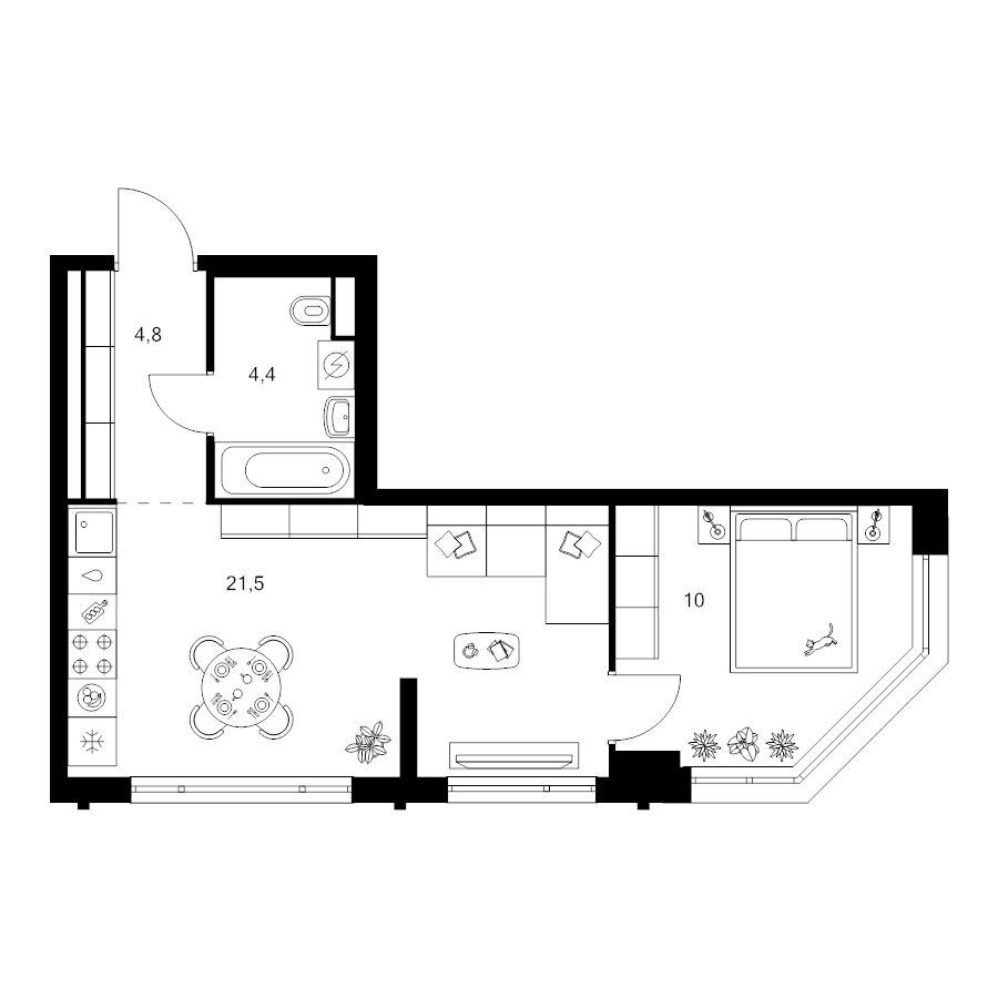 2 ккв (Евро) 40,7 м²