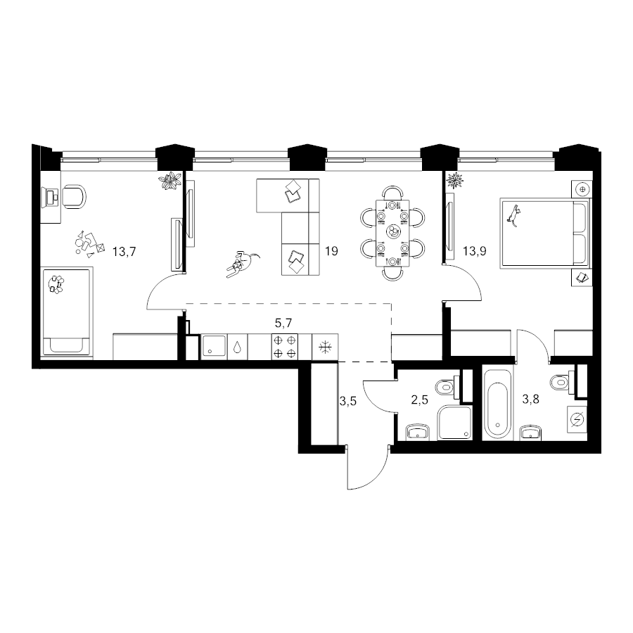 3 ккв (Евро) 62,1 м²