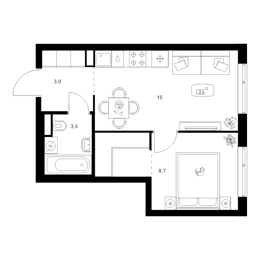 2 ккв (Евро) 34,2 м²