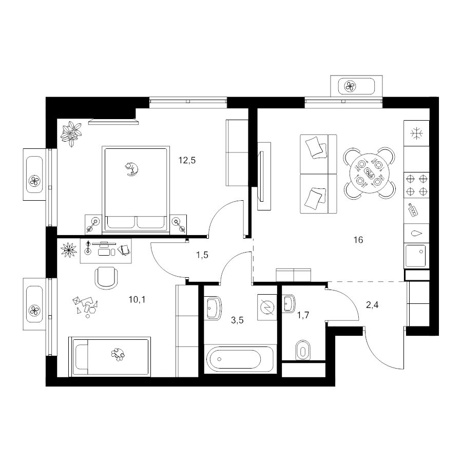 3 ккв (Евро) 47,7 м²