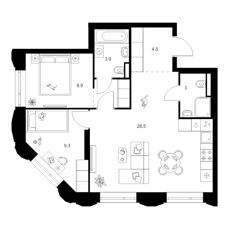 3 ккв (Евро) 60,6 м²