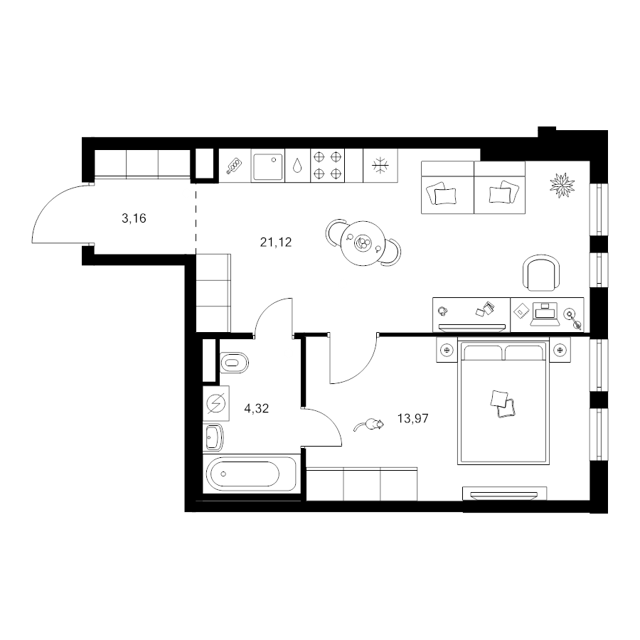 2 ккв (Евро) 42,5 м²