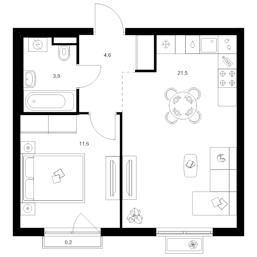 2 ккв (Евро) 41,8 м²