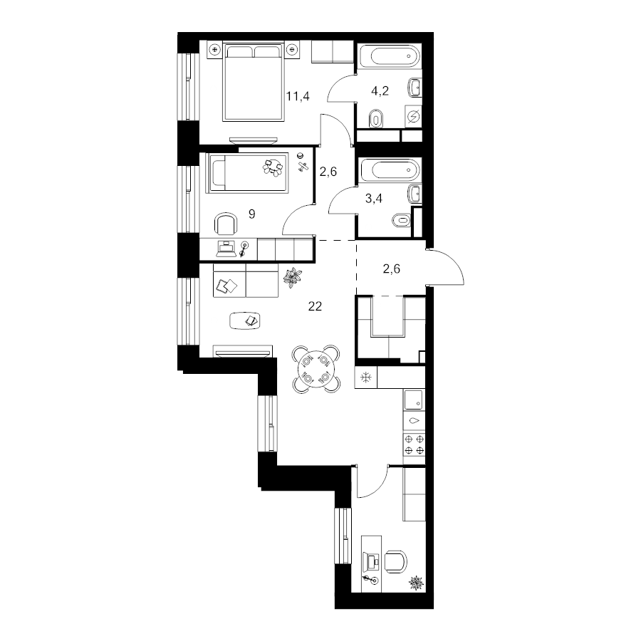 3 ккв (Евро) 64,7 м²