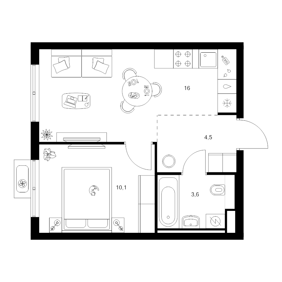 2 ккв (Евро) 34,2 м²