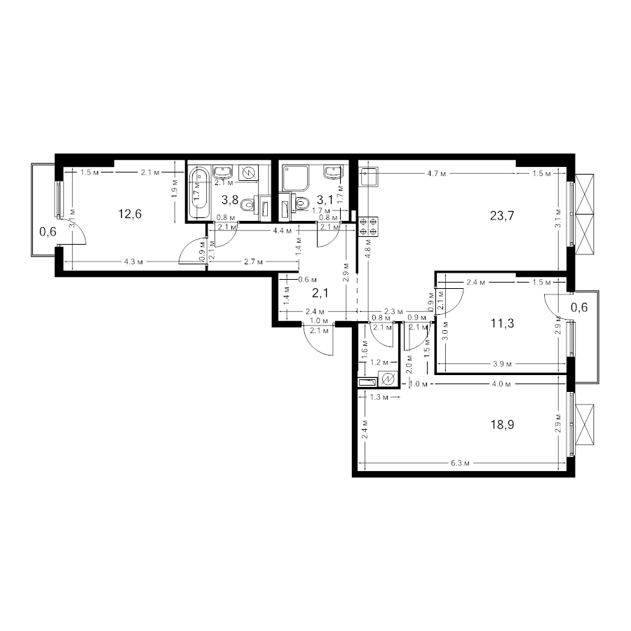 4 ккв (Евро) 83,7 м²