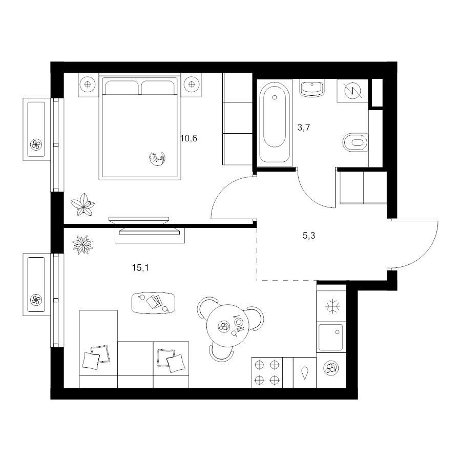 2 ккв (Евро) 34,7 м²