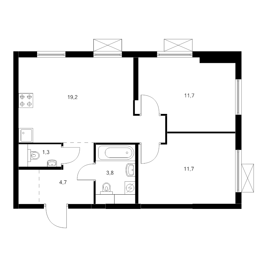 3 ккв (Евро) 52,6 м²