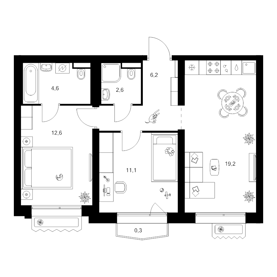 3 ккв (Евро) 56,6 м²