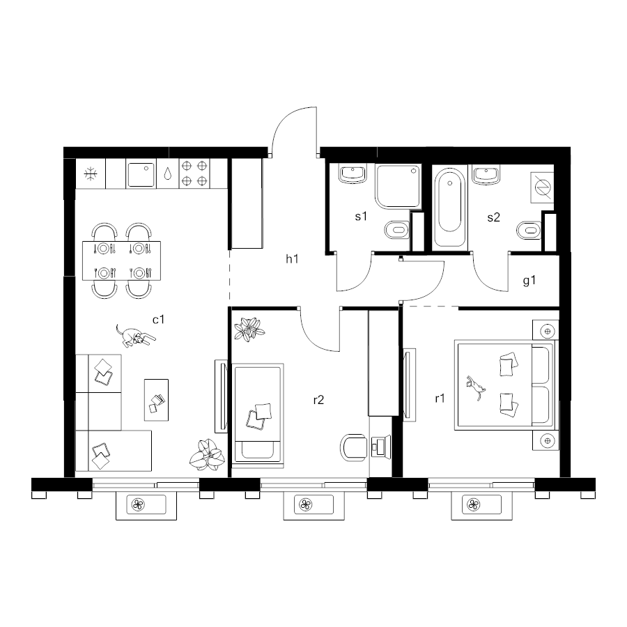 3 ккв (Евро) 56,5 м²