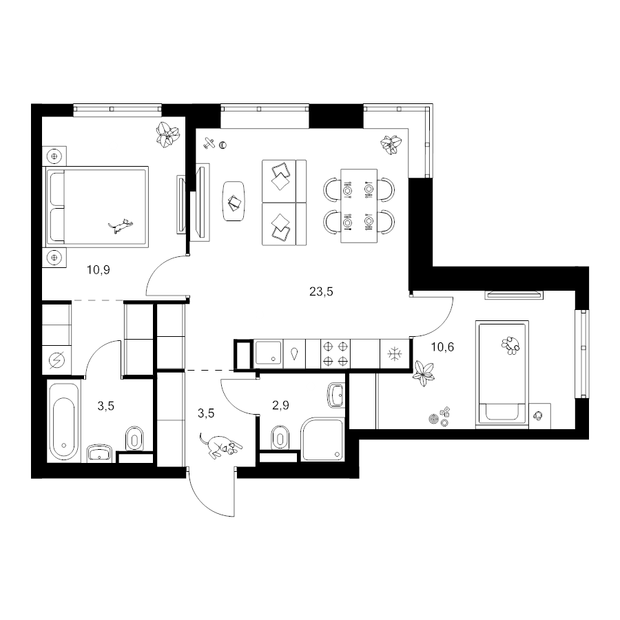 3 ккв (Евро) 59,4 м²