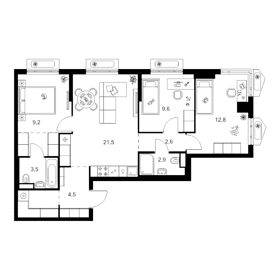 4 ккв (Евро) 72,9 м²