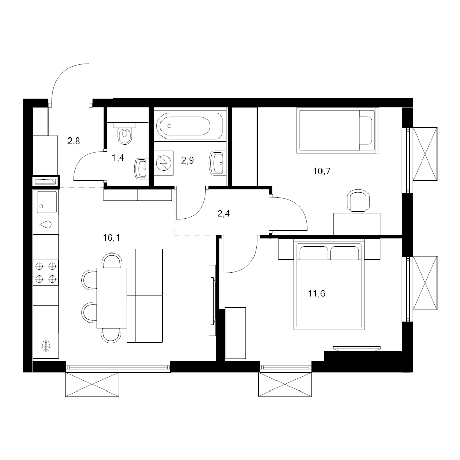 3 ккв (Евро) 47,9 м²