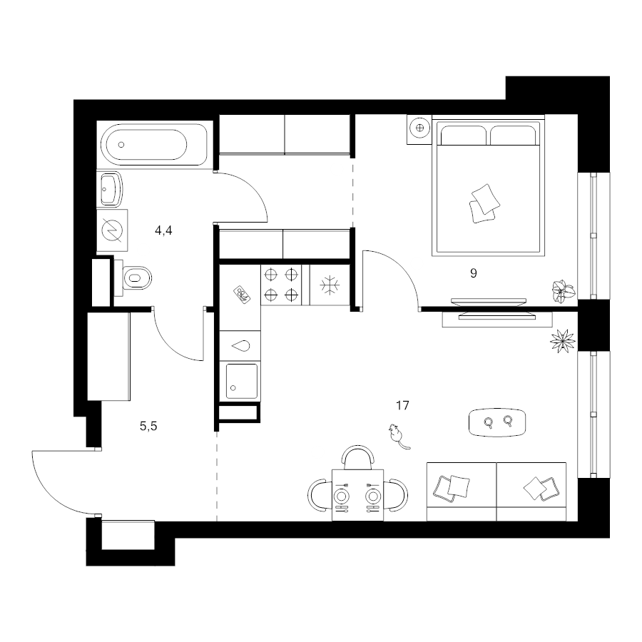 2 ккв (Евро) 39,9 м²