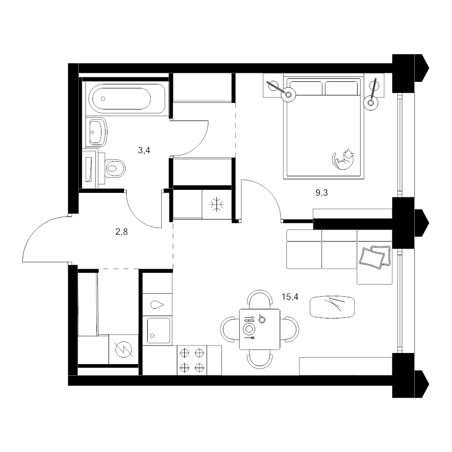 2 ккв (Евро) 36 м²