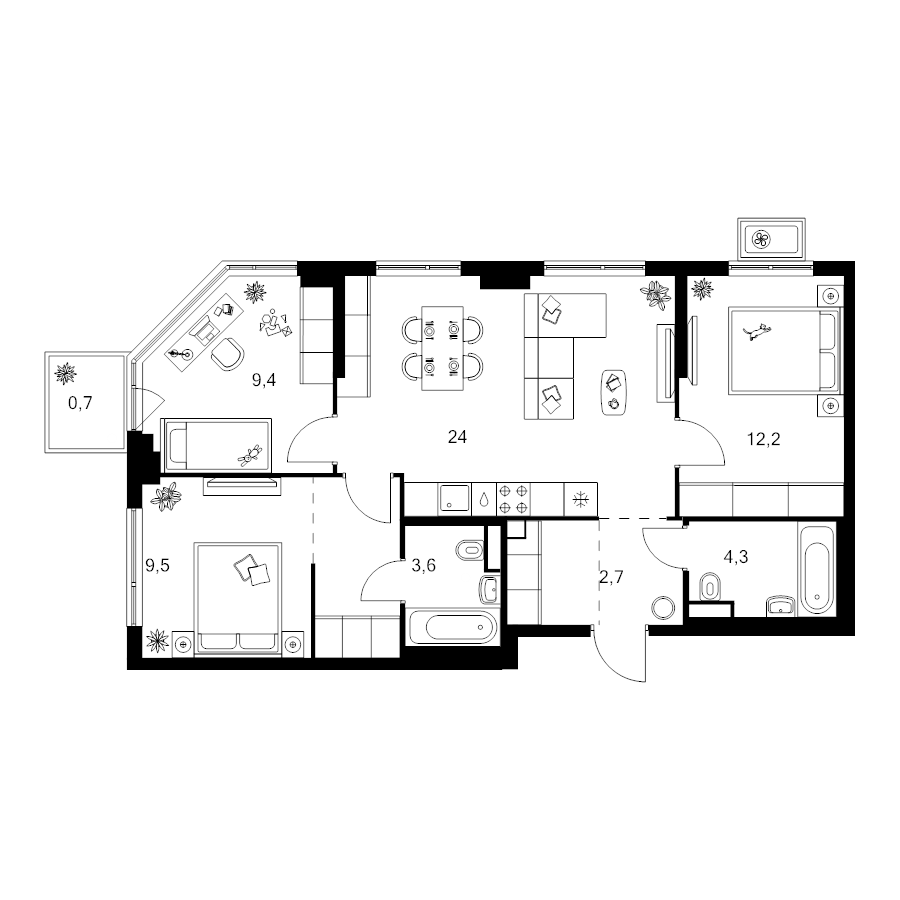 4 ккв (Евро) 74,1 м²