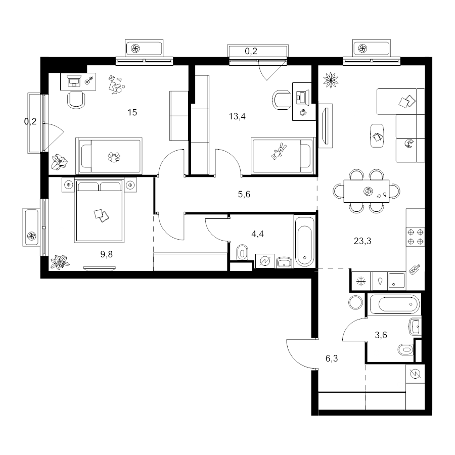 4 ккв (Евро) 88,7 м²