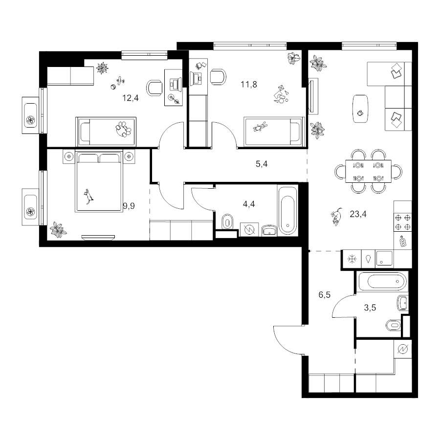 4 ккв (Евро) 84,2 м²