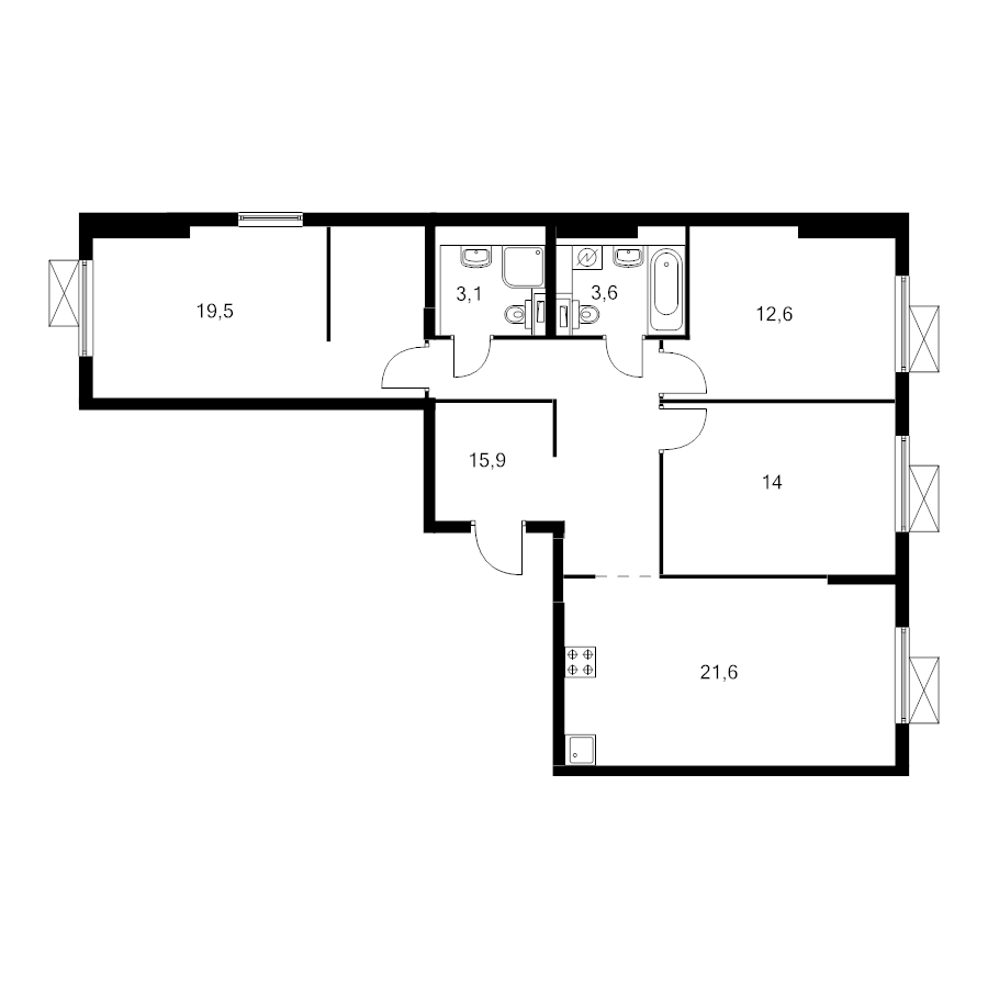 4 ккв (Евро) 89,6 м²